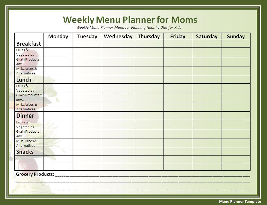 Printable Menu Planner Template Free Word Templates