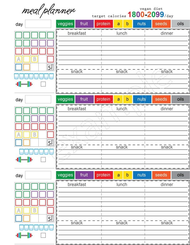 Vegan Daily Meal Planner 1800 Calorie Tracker Shopping 