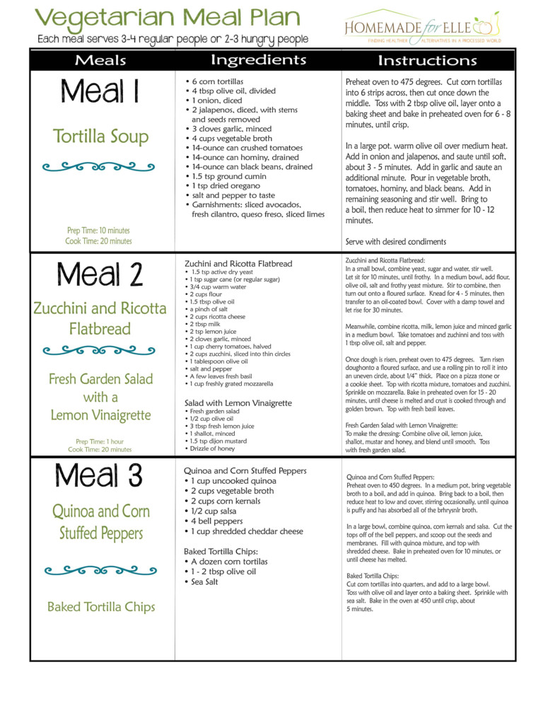 Vegetarian meal plan page 1 Homemade For Elle