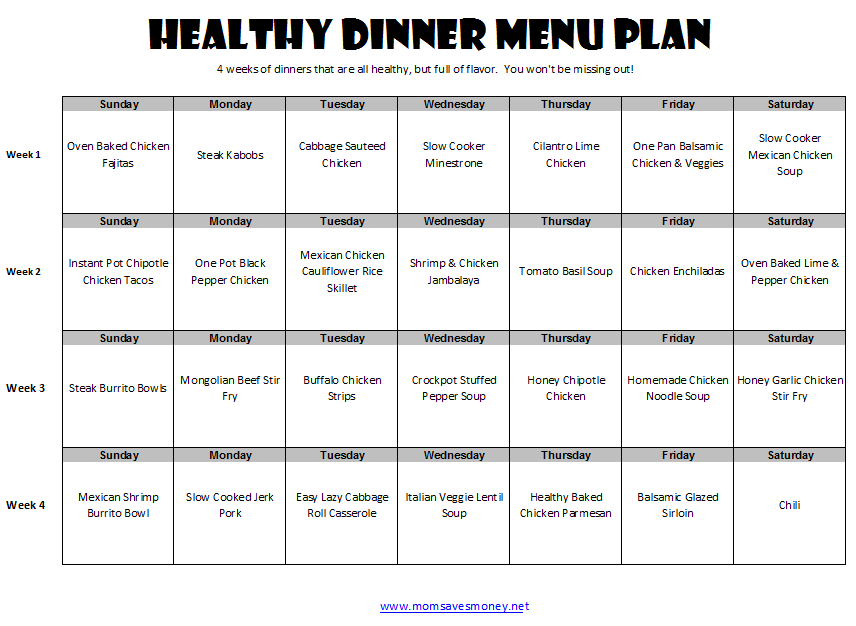 4 Week Meal Plan Printable PrintableDietPlan 4 Week Meal Plan Printable PrintableDietPlan