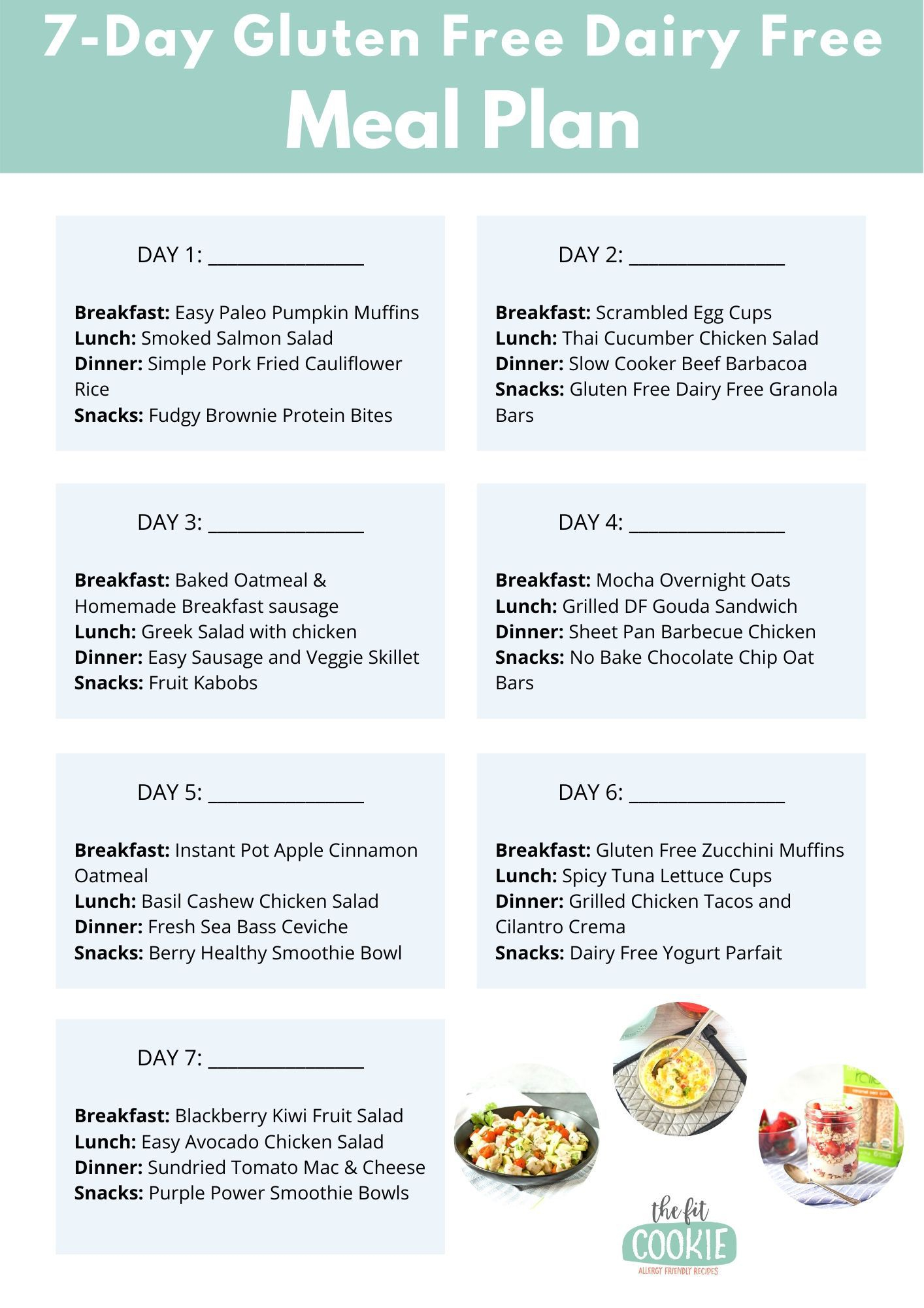 Printable Gluten Free Dairy Free Meal Plan - PrintableDietPlan.com