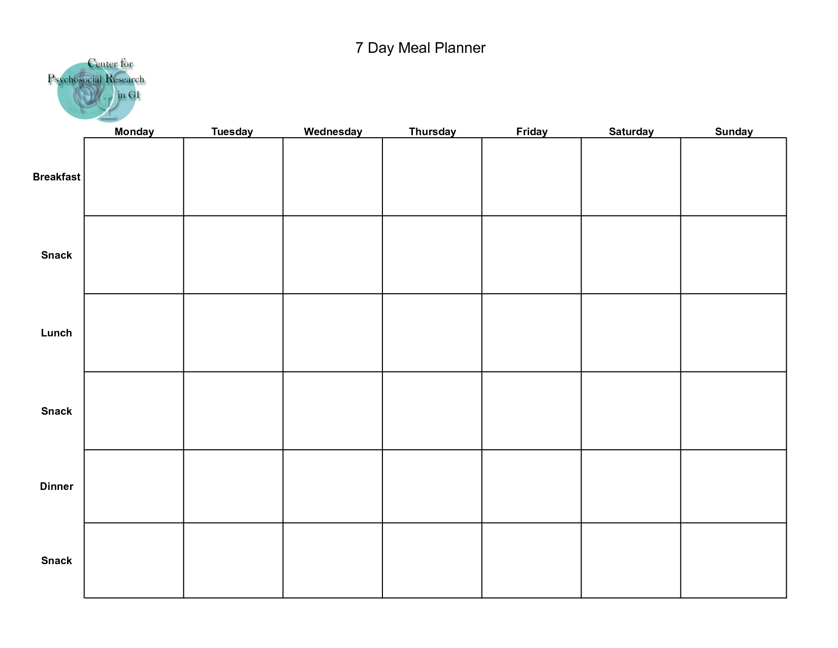 7 Day Meal Planner Template Calendar Inspiration Design