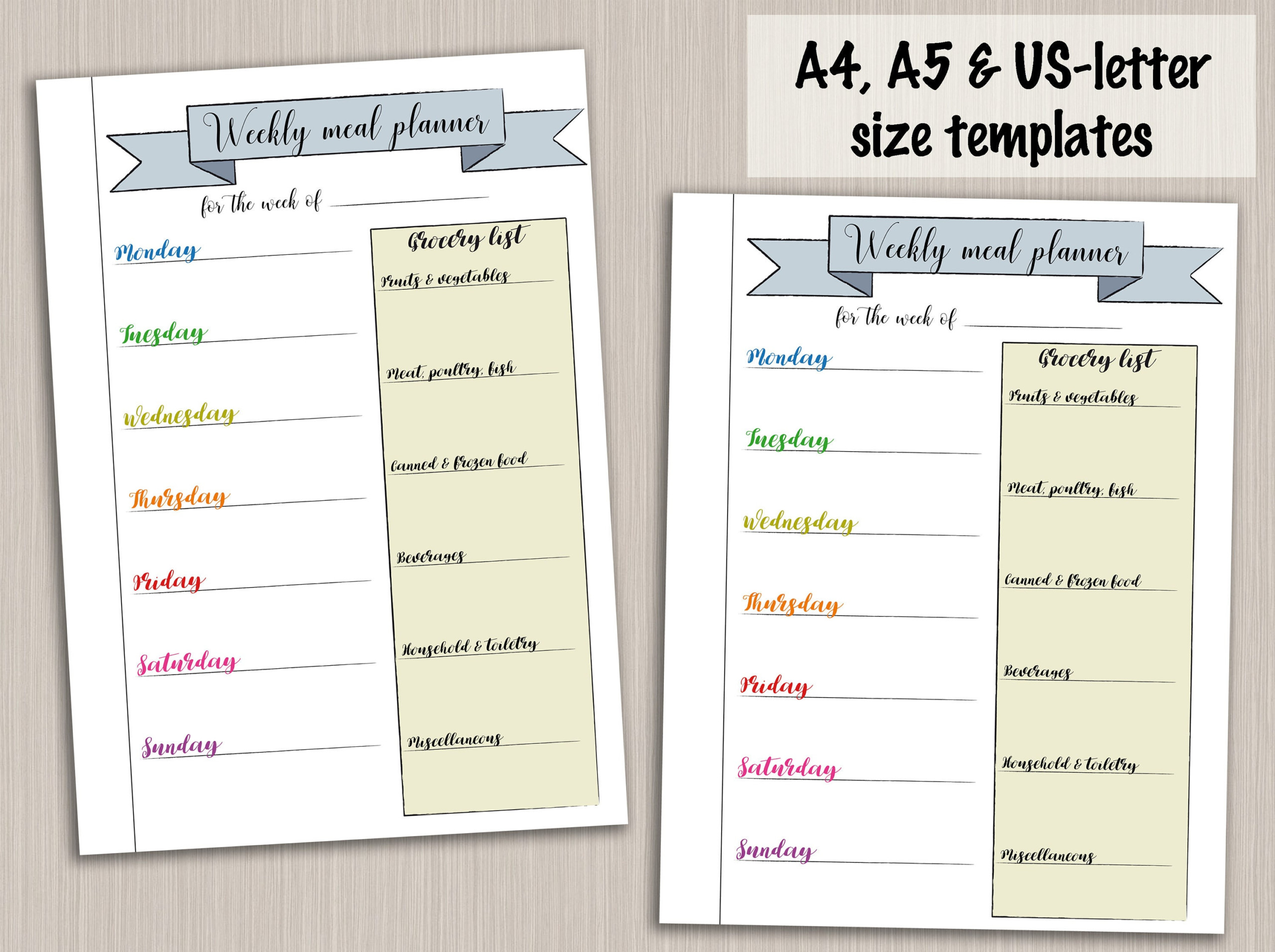 Bullet Journal Printable Weekly Meal Planner Template For