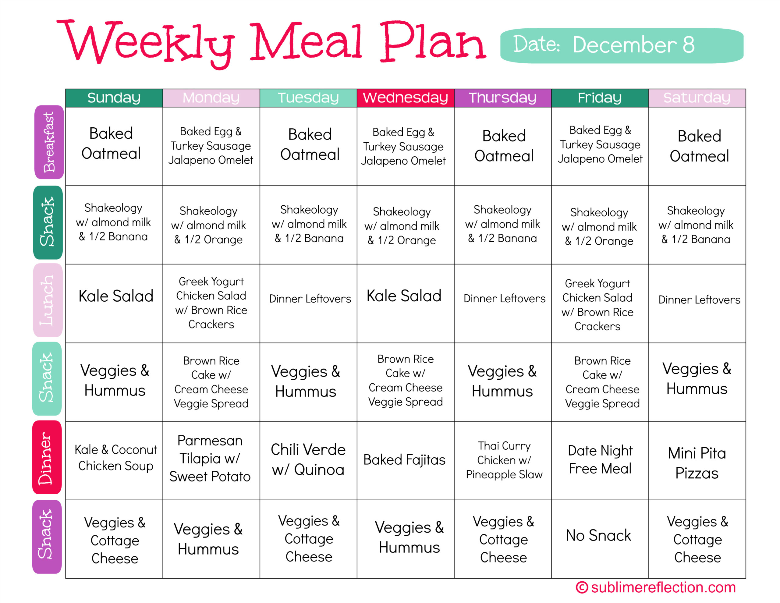 Clean Eating Meal Plan 1 Sublime Reflection