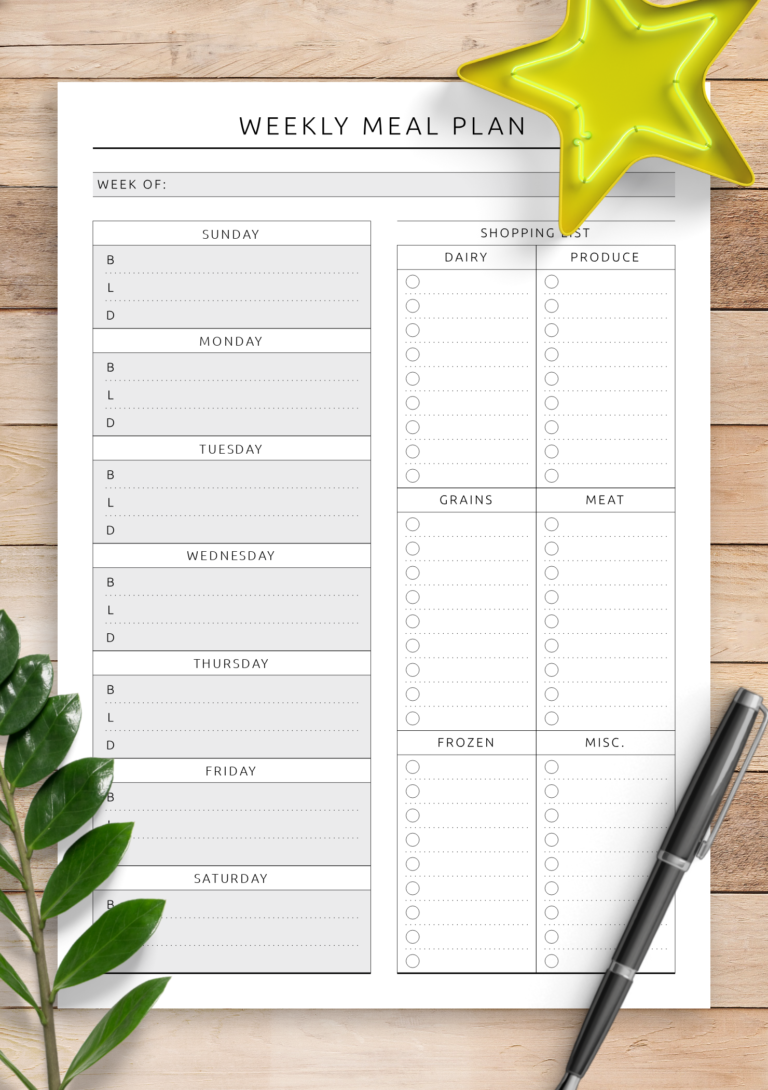 Download Printable Weekly Meal Plan With Shopping List