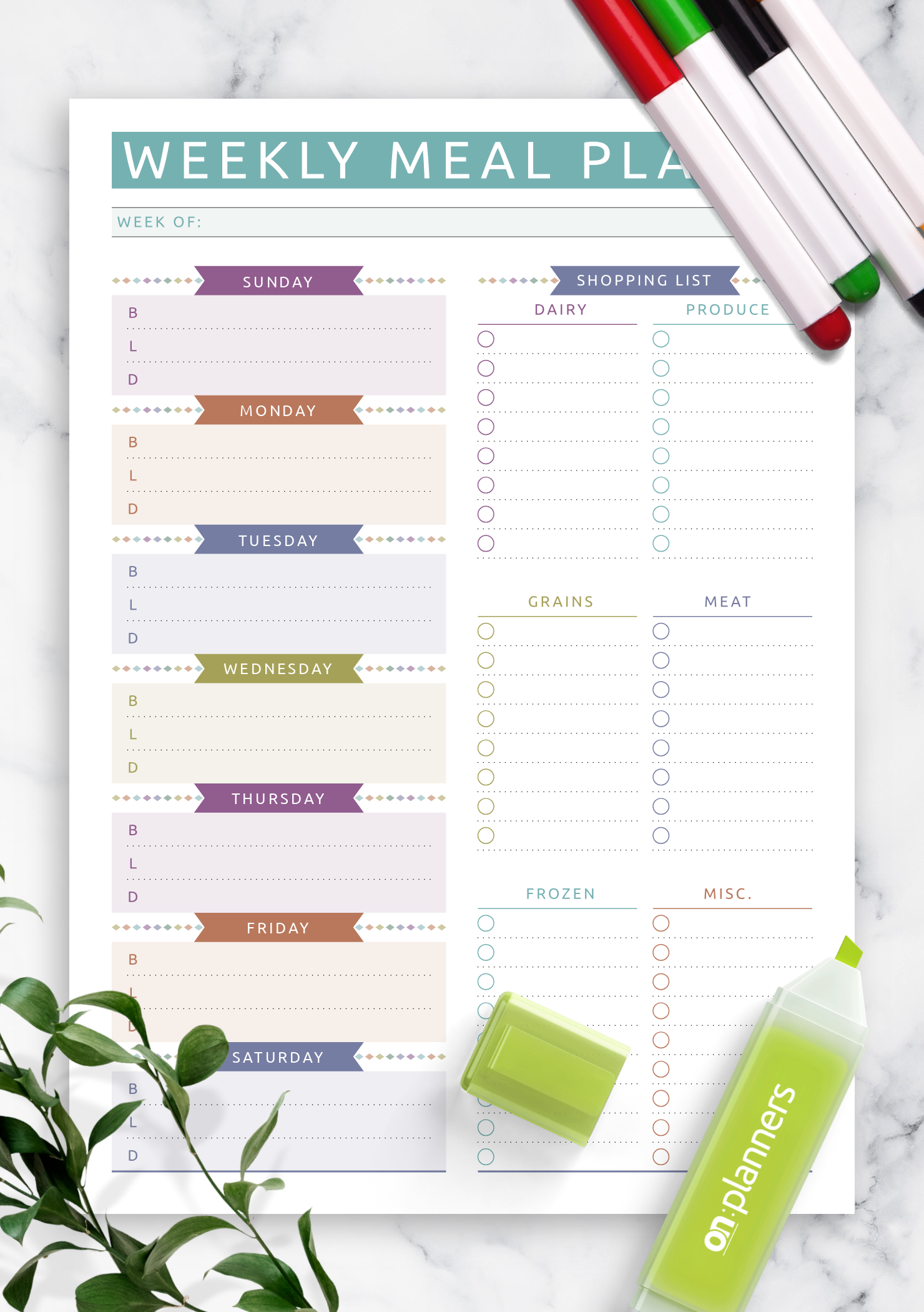 Download Printable Weekly Meal Plan With Shopping List 