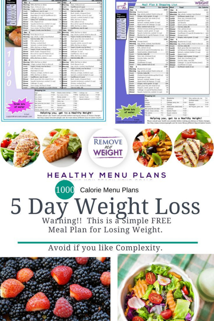 Easy 5 Day Plans Low Calorie Diet Plan Healthy Foods To ...