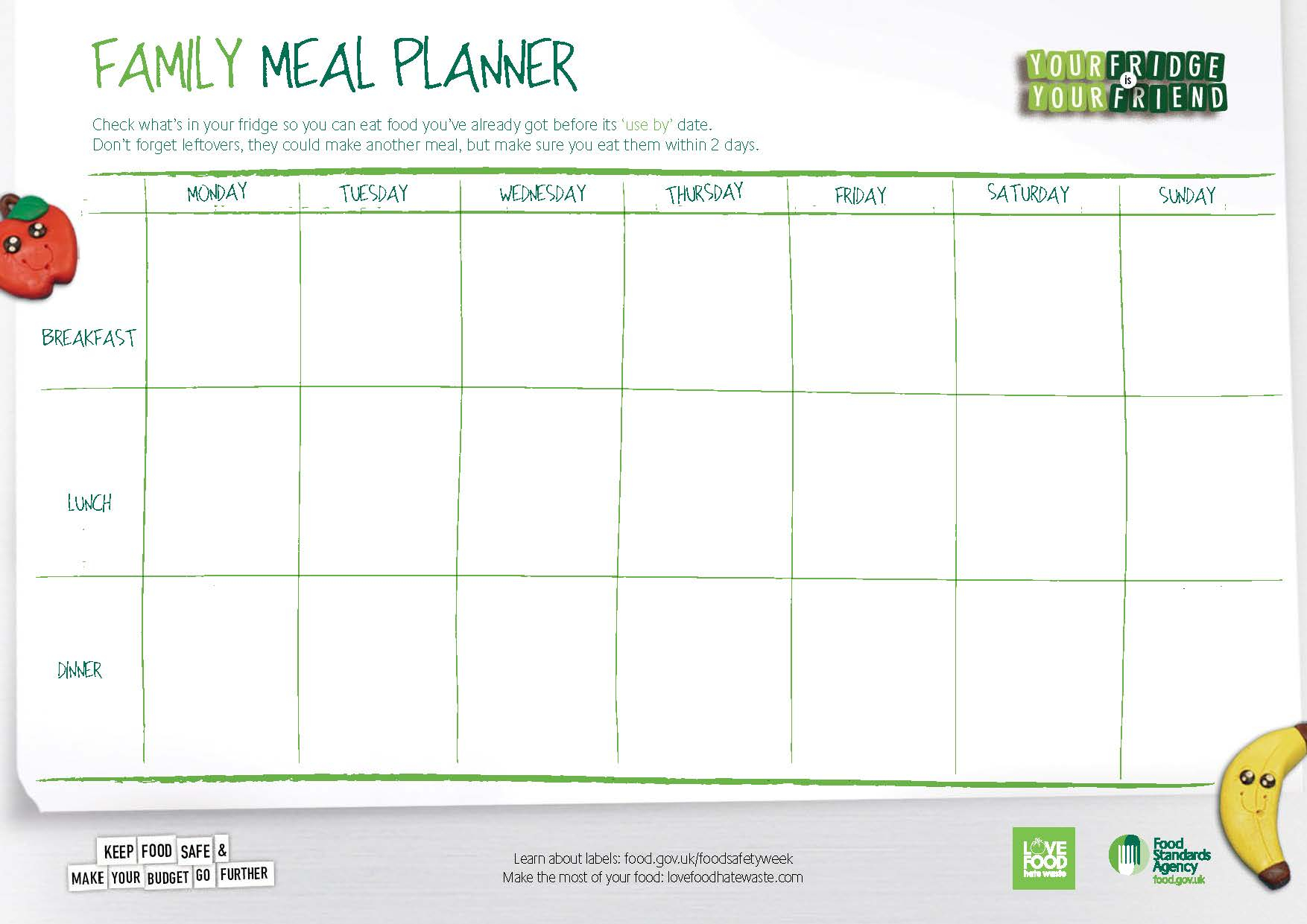 Family Meal Planner Template PDF Format E database