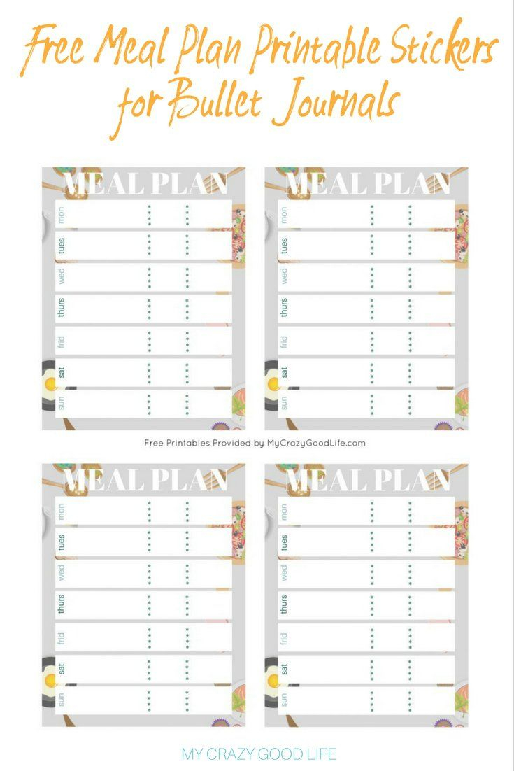 Free Meal Plan Printable Bullet Journal Stickers Meal 