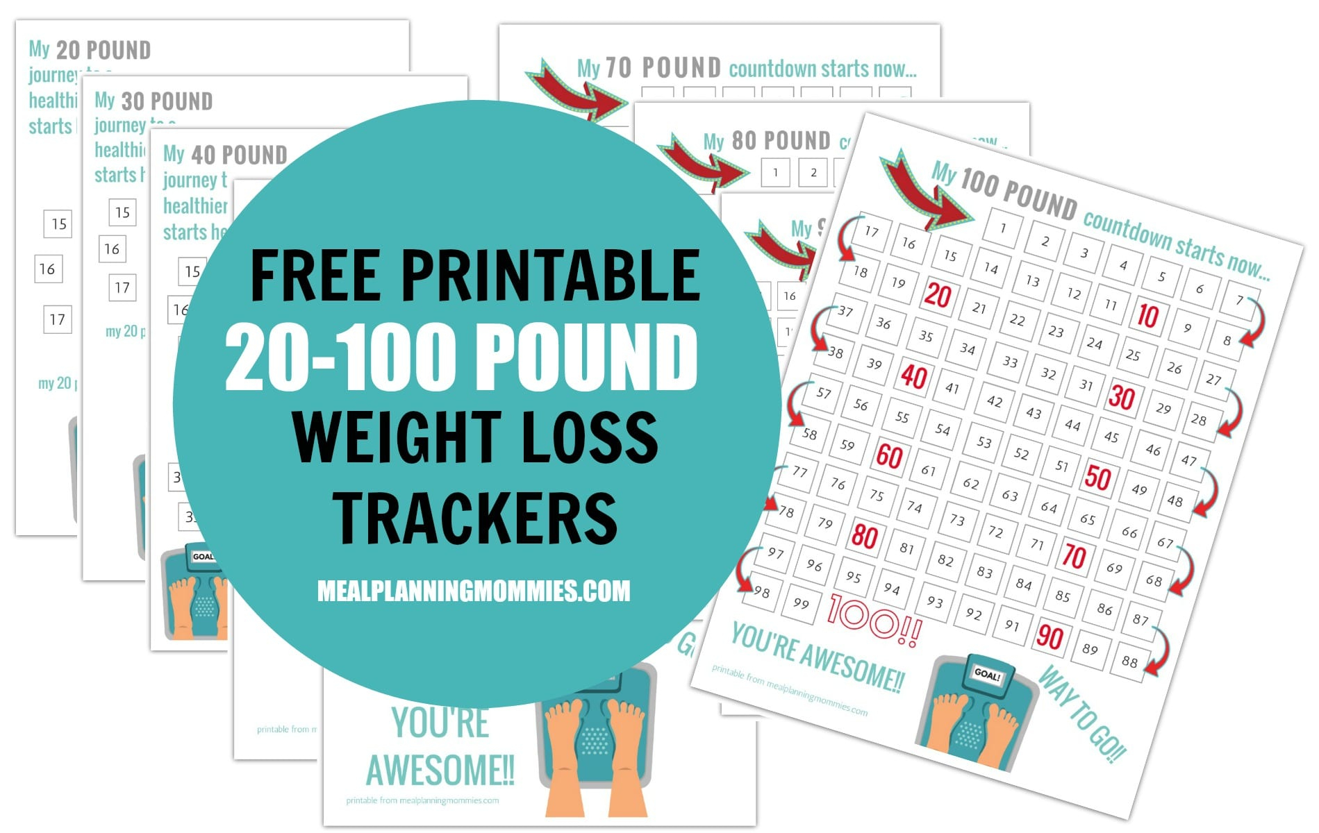 Free Printable 20 100 Pound Weight Loss Trackers Meal 