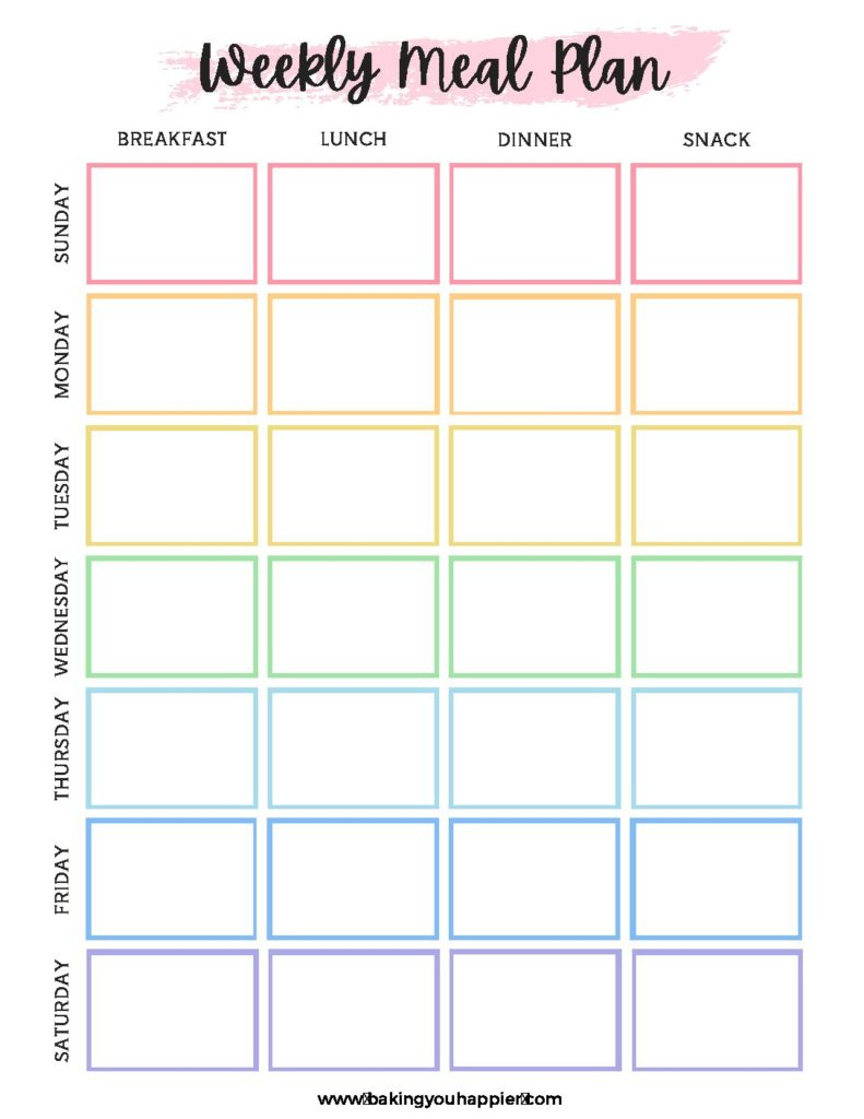 Free Printable Weekly Meal Plan Baking You Happier