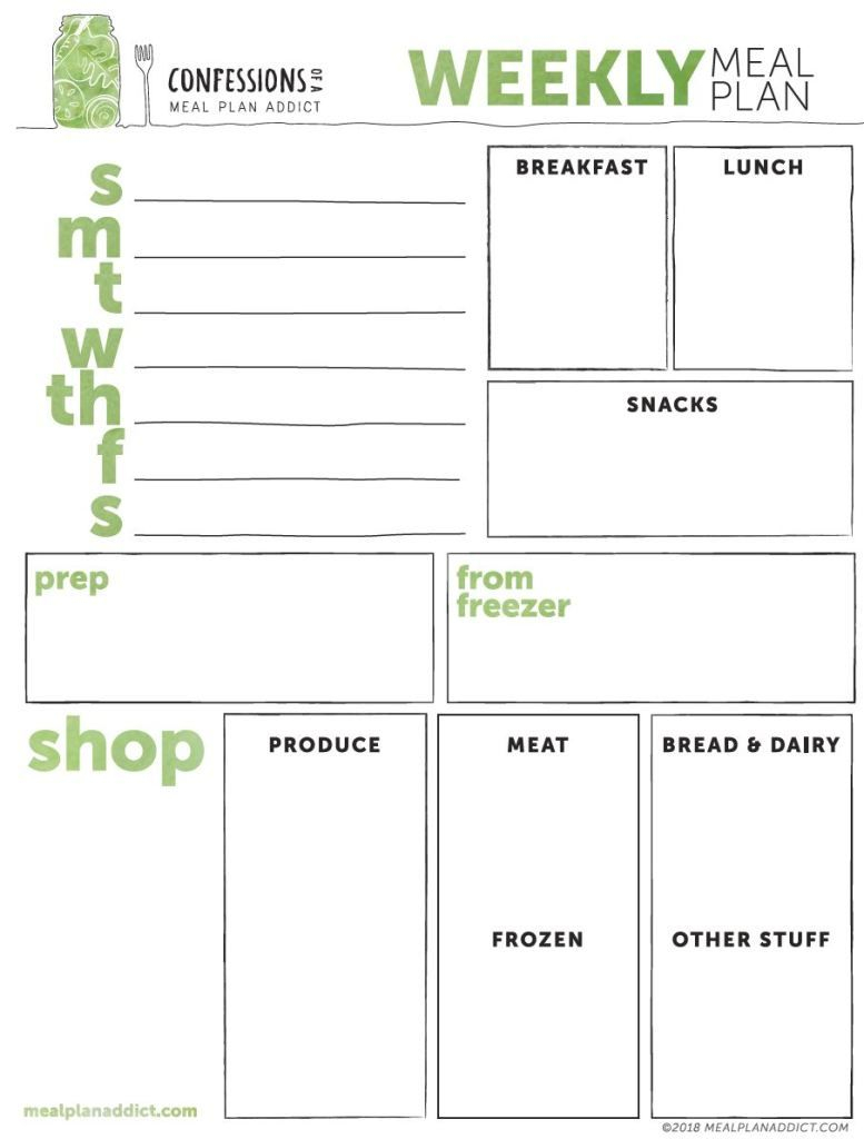 Free Printable Weekly Meal Planning Template Meal 