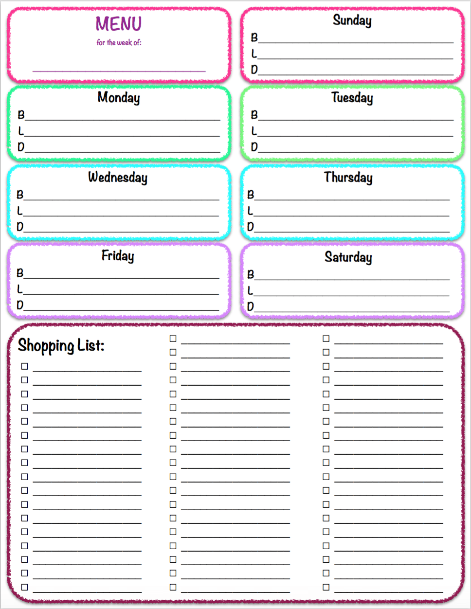 Free Printables Weekly Meal Planner Grocery List The