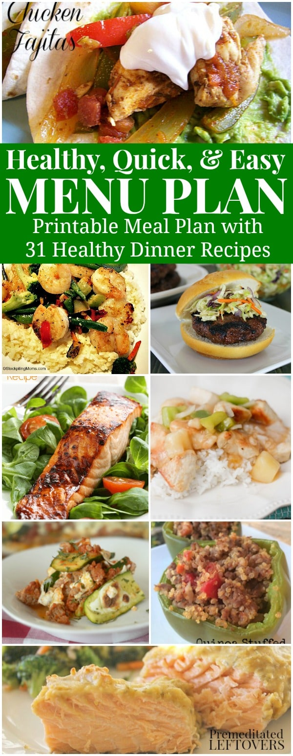 Healthy Quick Easy Meal Plan 31 Recipes Printable 