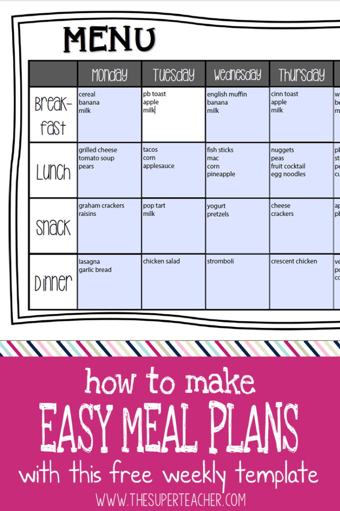 Make Easy Meal Plans With This Free Weekly Template 