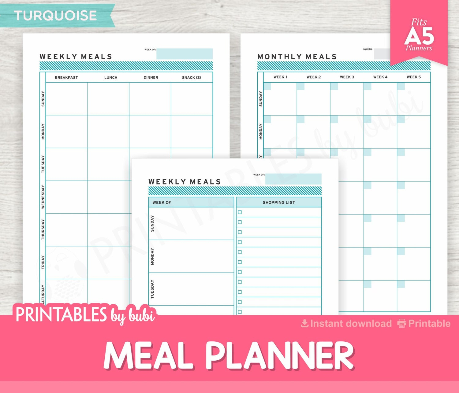 MEAL PLANNER A5 Weekly Meal Planner Printable Menu Planner