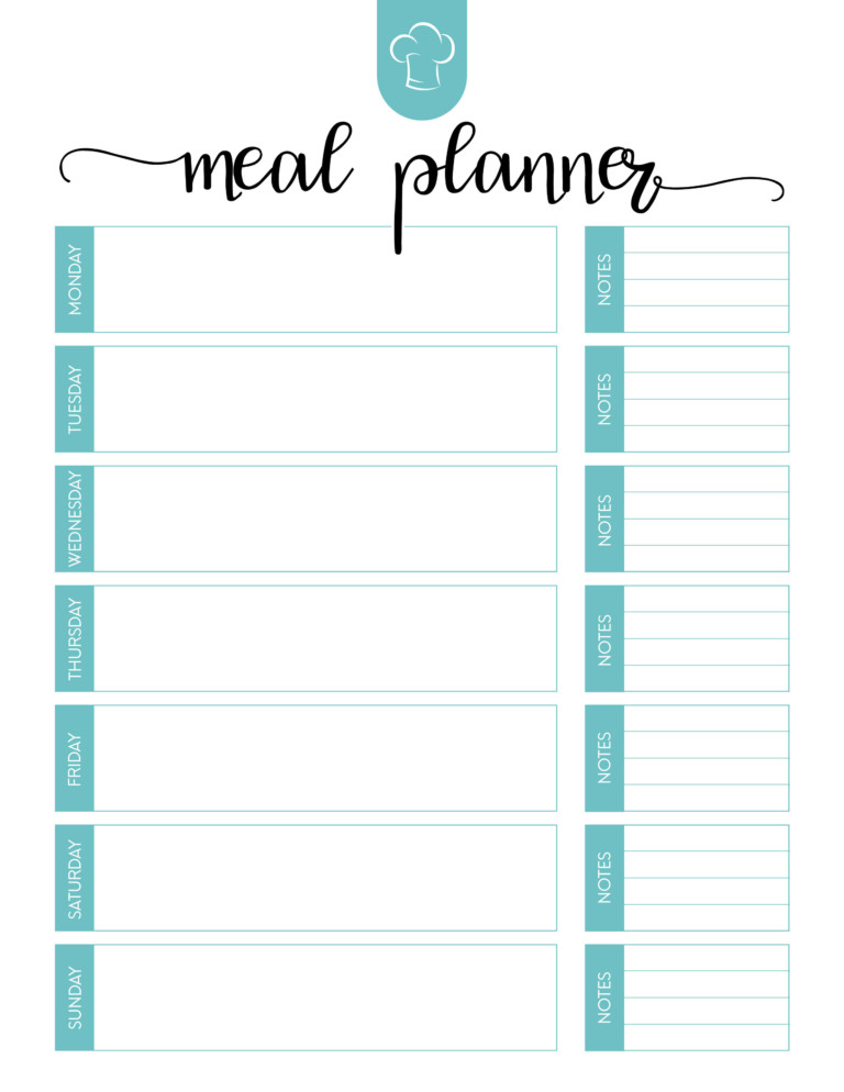 Meal Planner Printable Room Surf