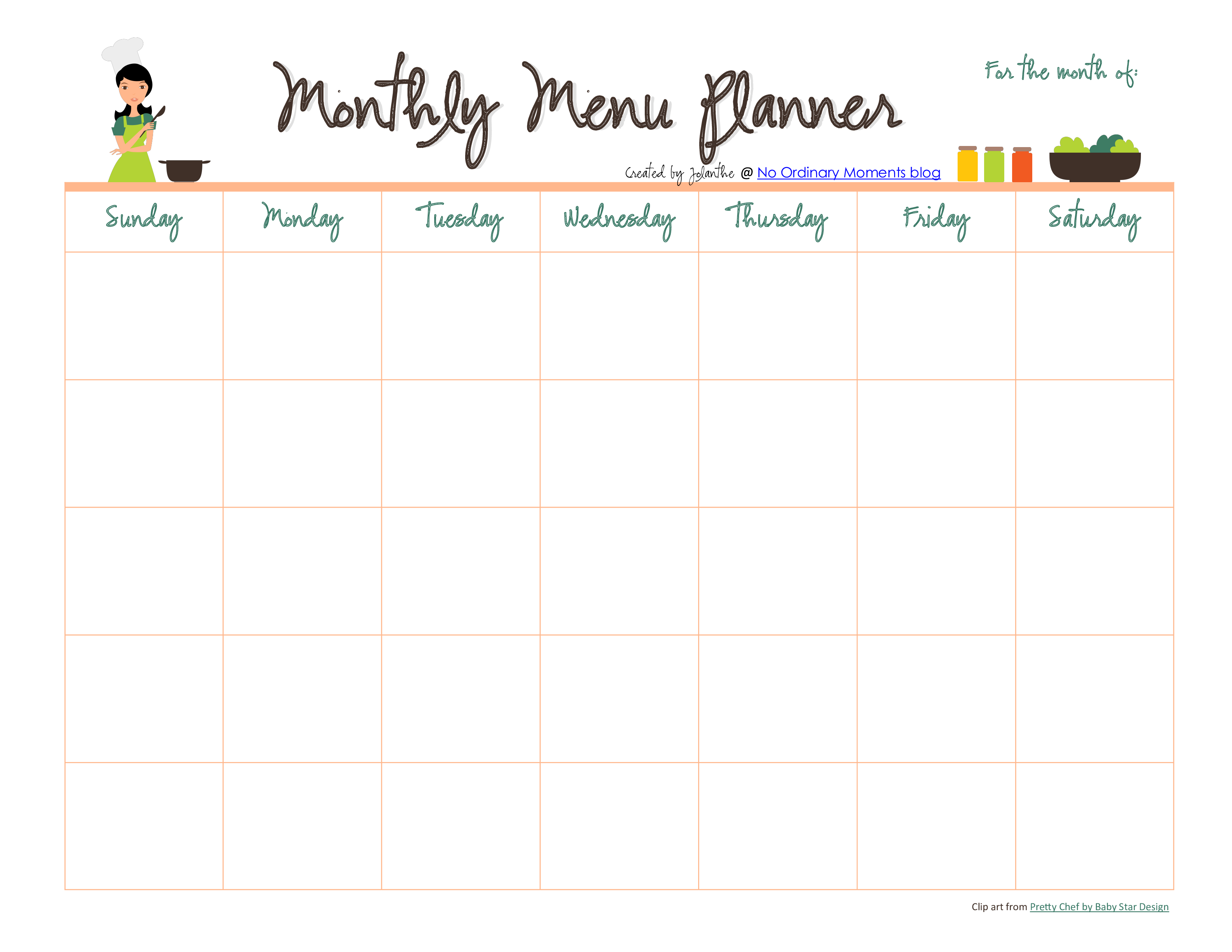 Monthly Meal Menu Planner Pdf Format Template 0a 