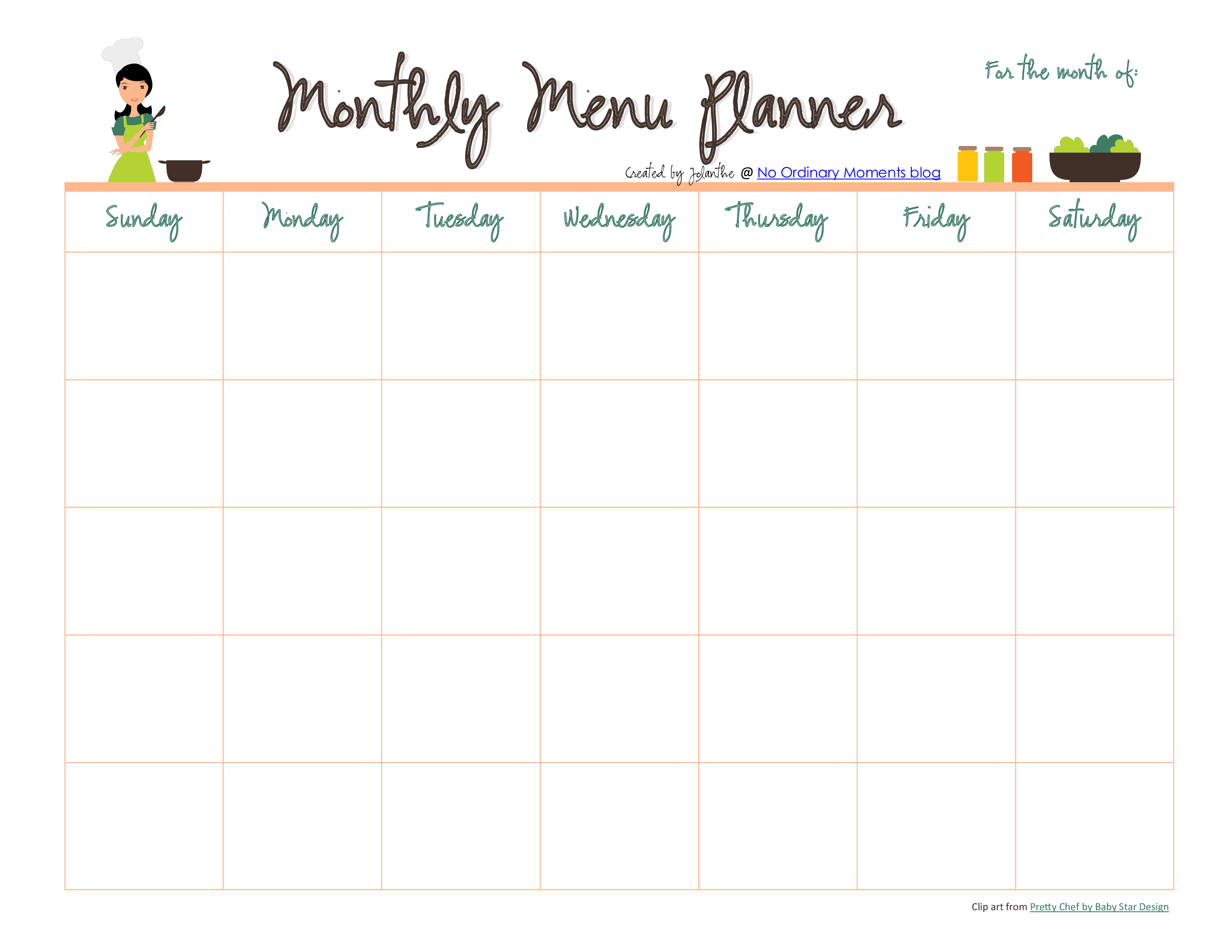 Monthly Meal Menu Planner Pdf Format Template 0a