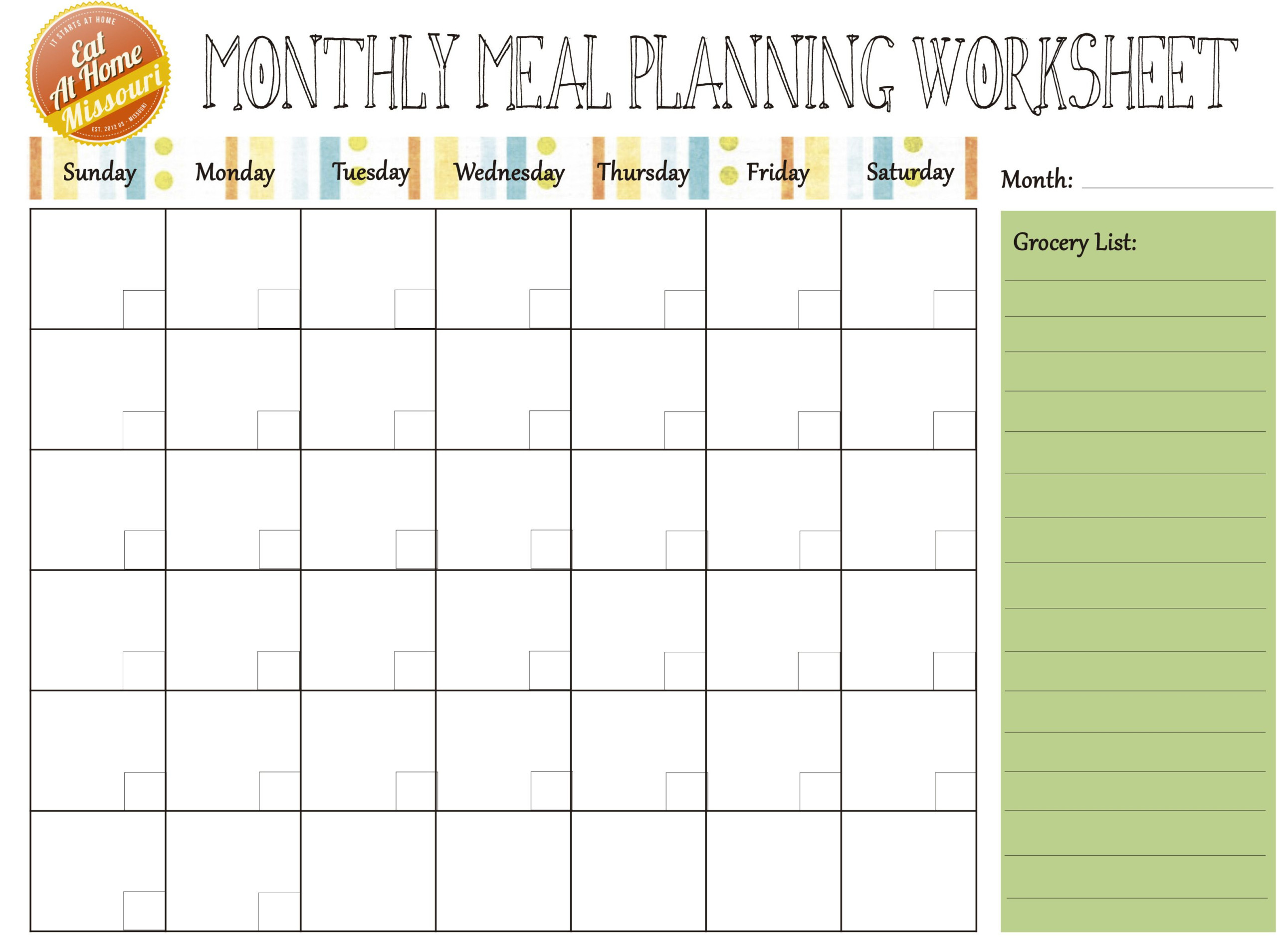 Monthly Meal Planner Monthly Meal Planner Printable 