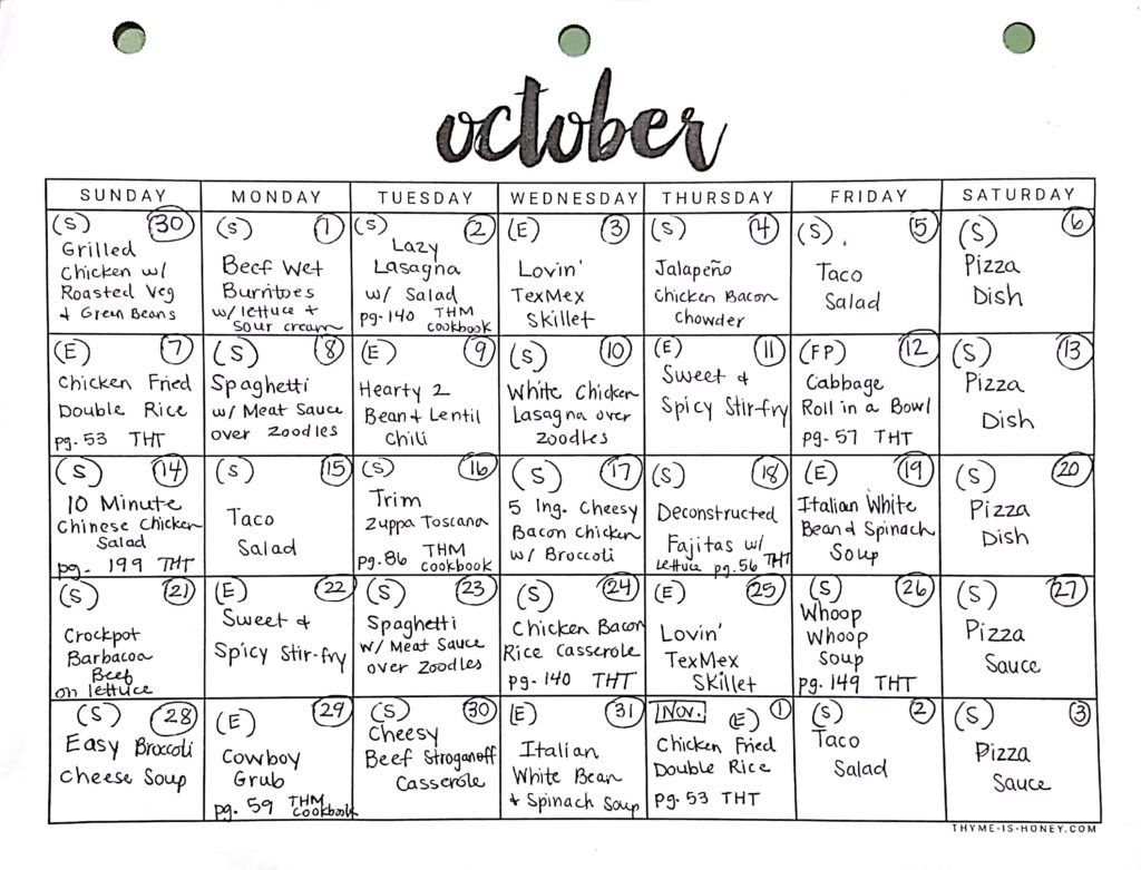 October Monthly Dinner Meal Plan Darcie s Dish Meal 