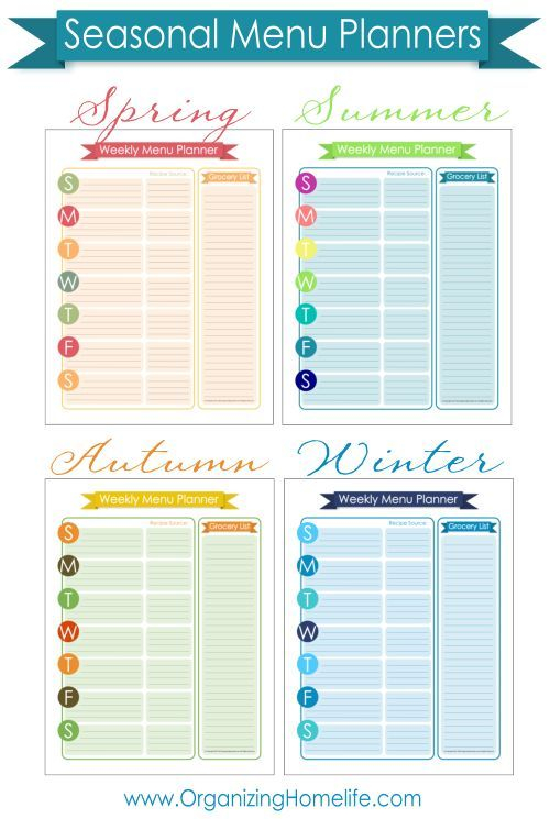 Seasonal Menu Planning Kit Organizing Homelife Menu 