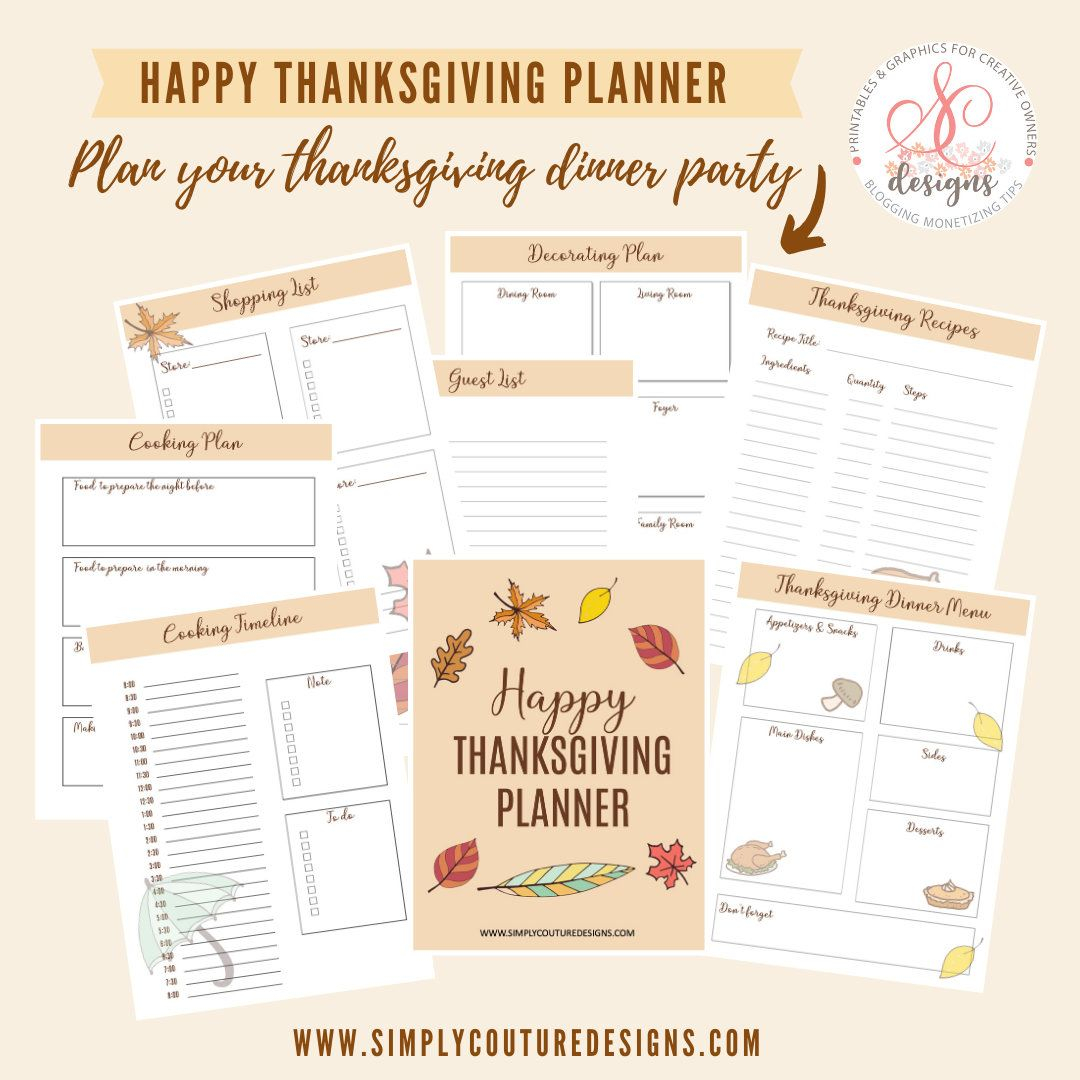 Thanksgiving Dinner Planner Meal Planner Cooking Plan 