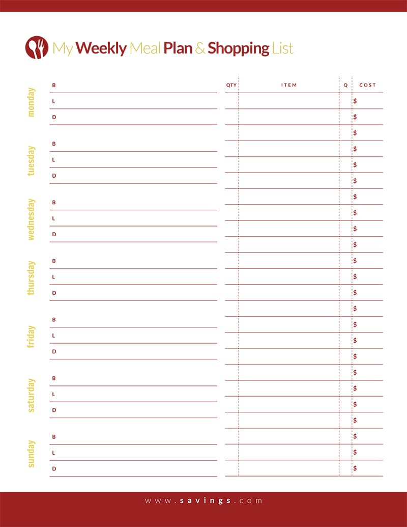 Weekly Meal Plan With Shopping List The Happy Housewife 