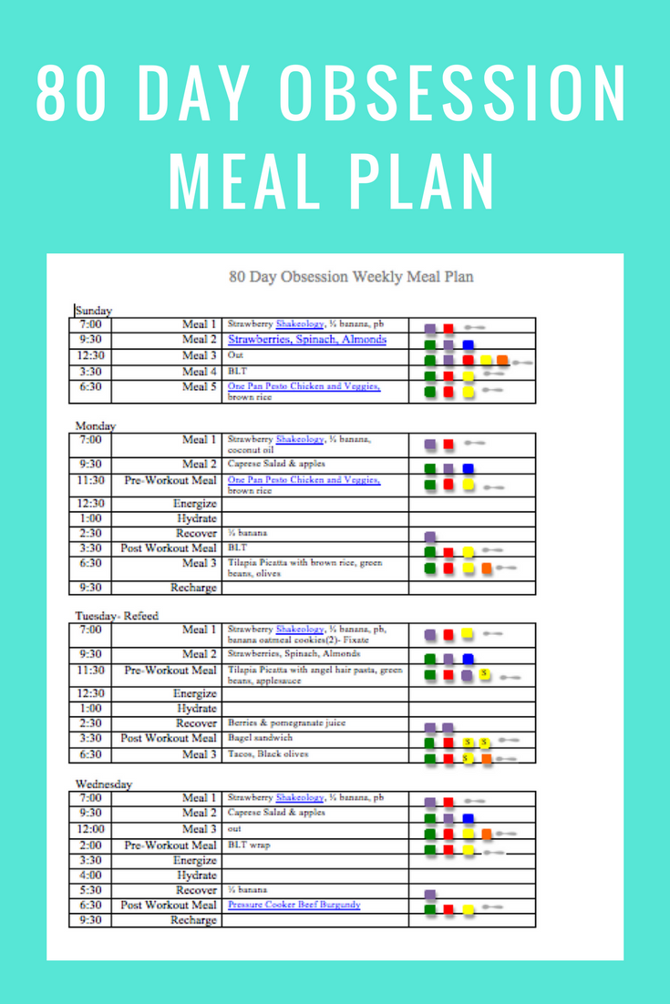 Weekly Menu 3 18 18 80 Day Obsession Refeed Day What s