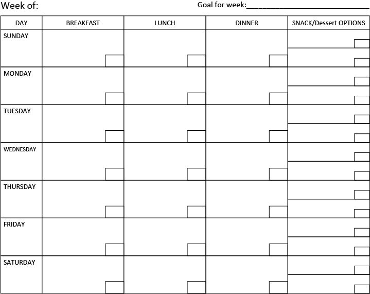 Weekly Menu Plan Blank Form Meal Planner Template 