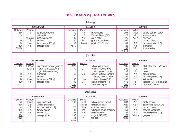 1700 Calorie Sample Meal Plan From Louisville Metro Dept 