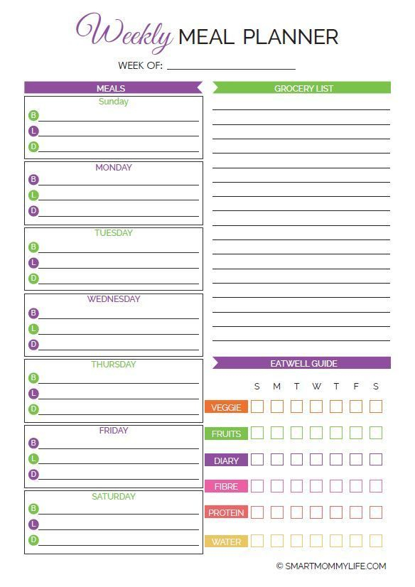 2021 Free Printable Weekly Meal Planner With Grocery List