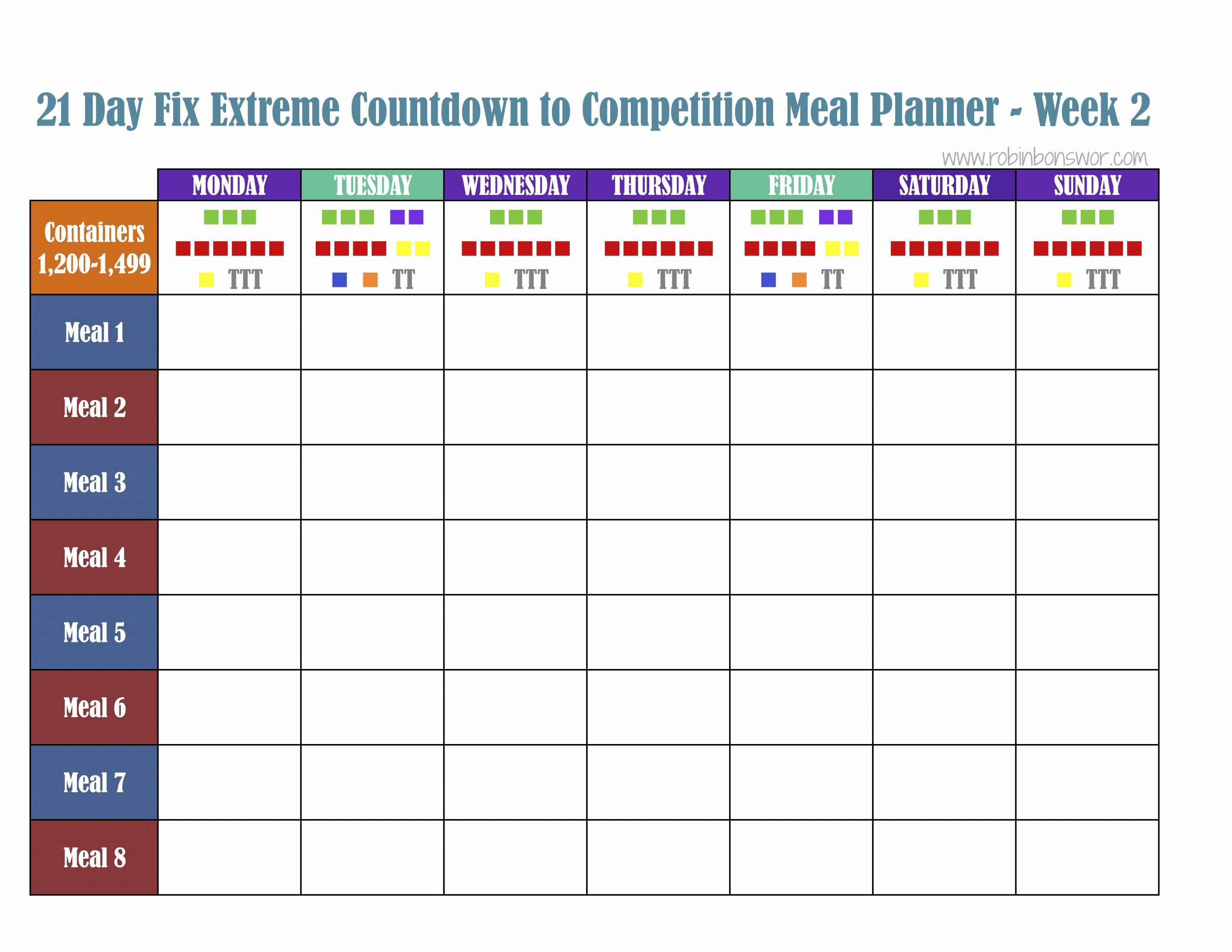Printable 21 Day Fix Meal Plan Template