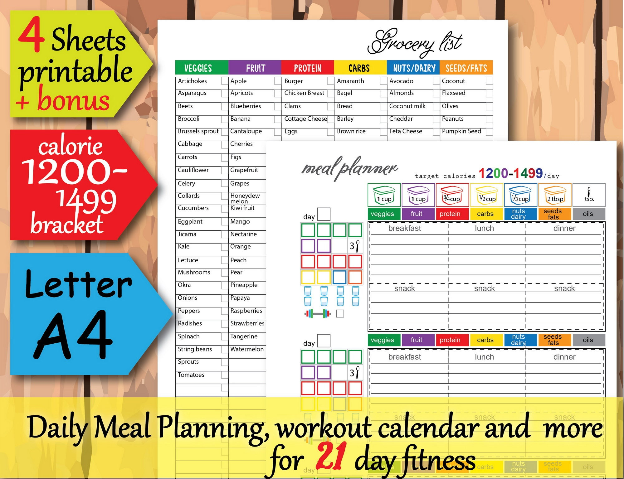 21 Day Fix Meal Planner 1200 Calorie Diet Plan Food 