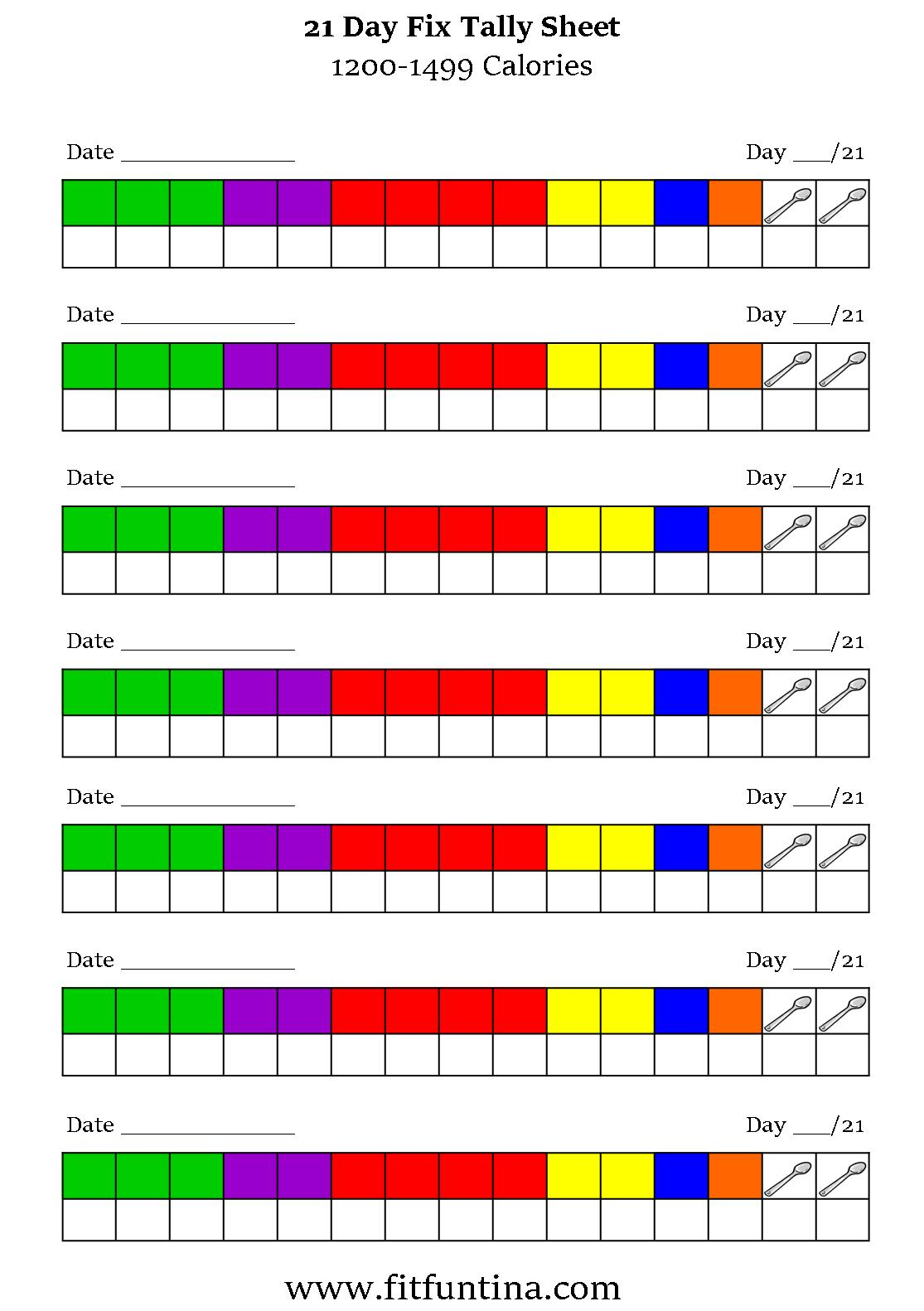 21 Day Fix Tally Sheets Fit Fun Tina