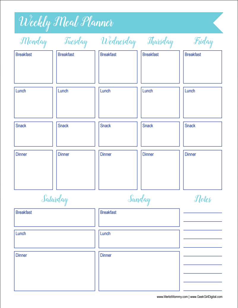 30 Days Of Free Printables Weekly Meal Planner Worksheet 
