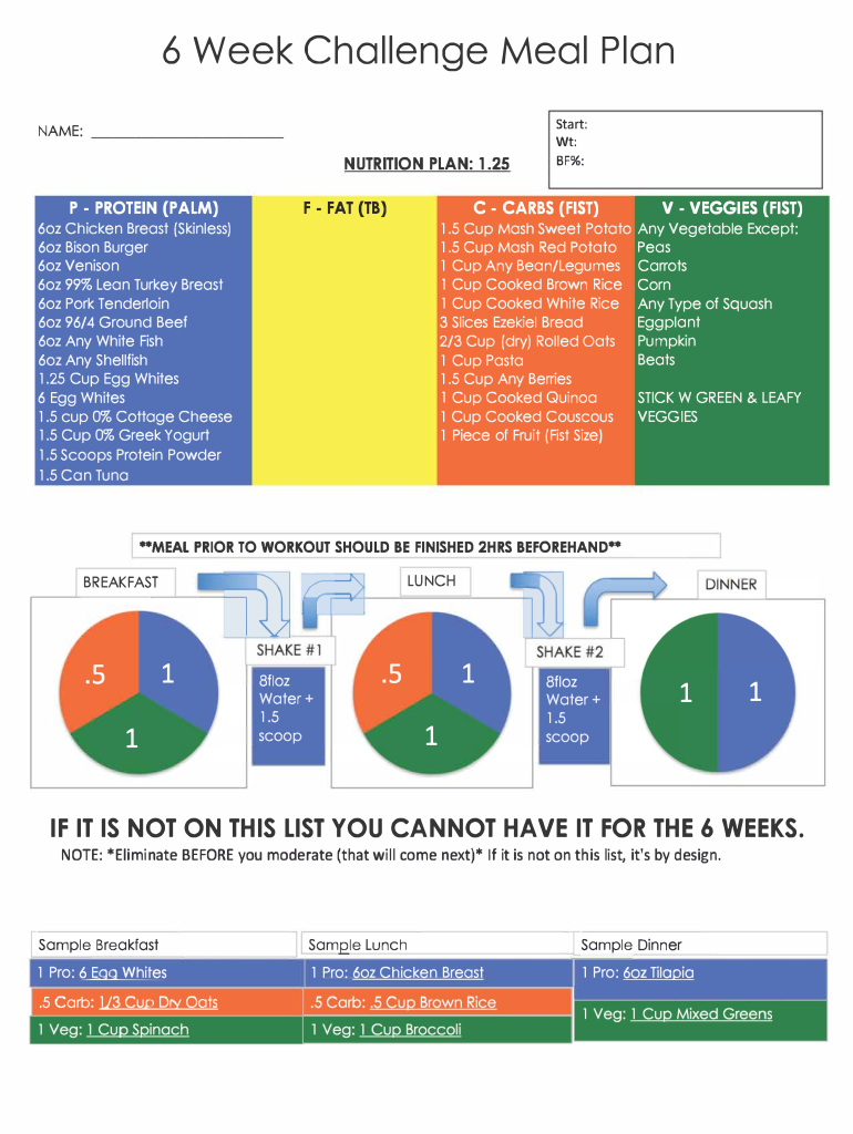 6 Week Challenge Meal Plan Pdf Fill Online Printable