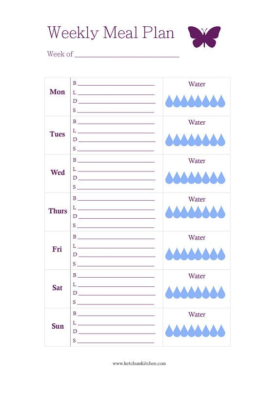 A5 Planner Printable Weekly Meal Plan Template W Water 