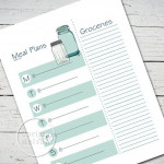 Blue Mason Jar Weekly Meal Planner Instant Printable