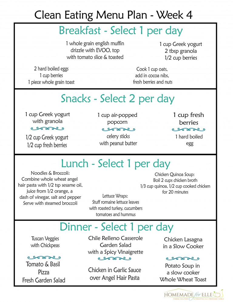 Clean Eating Menu Plan Week 4 Homemade For Elle