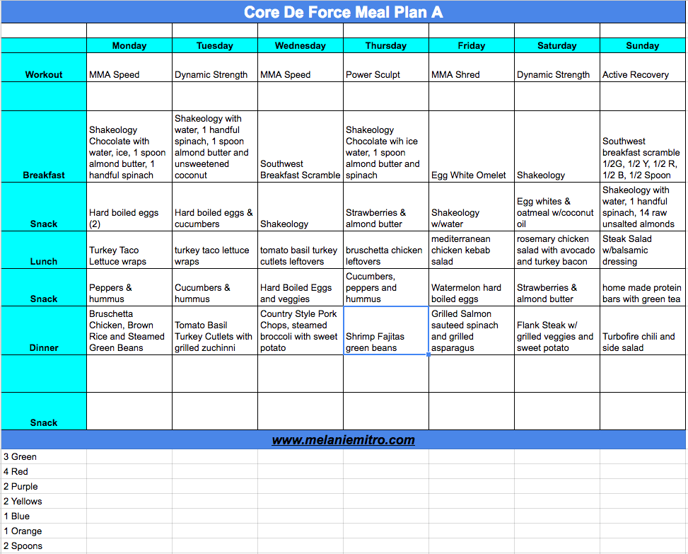 Core De Force Day 1 Workout Meal Plan