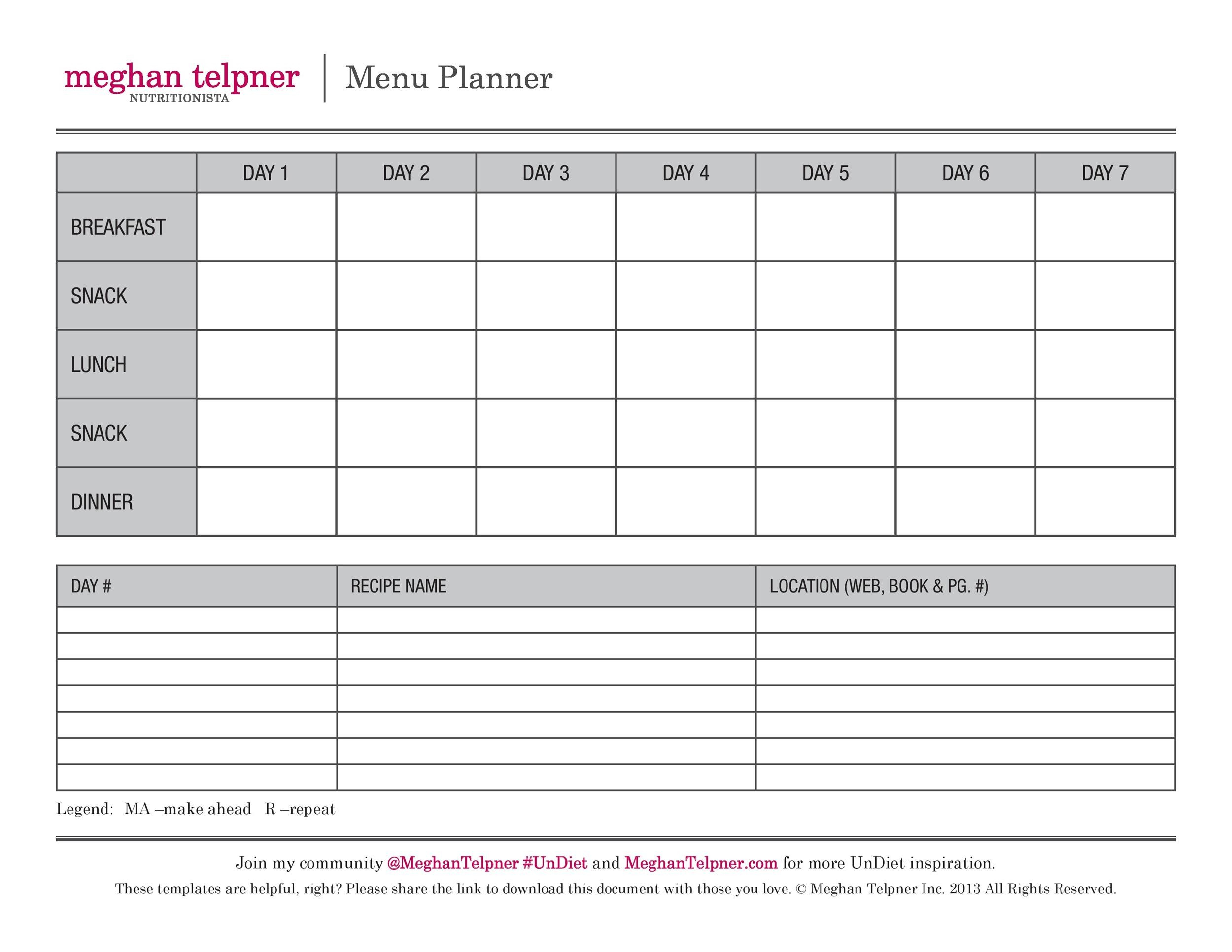 Daily Meal Planning Template Collection