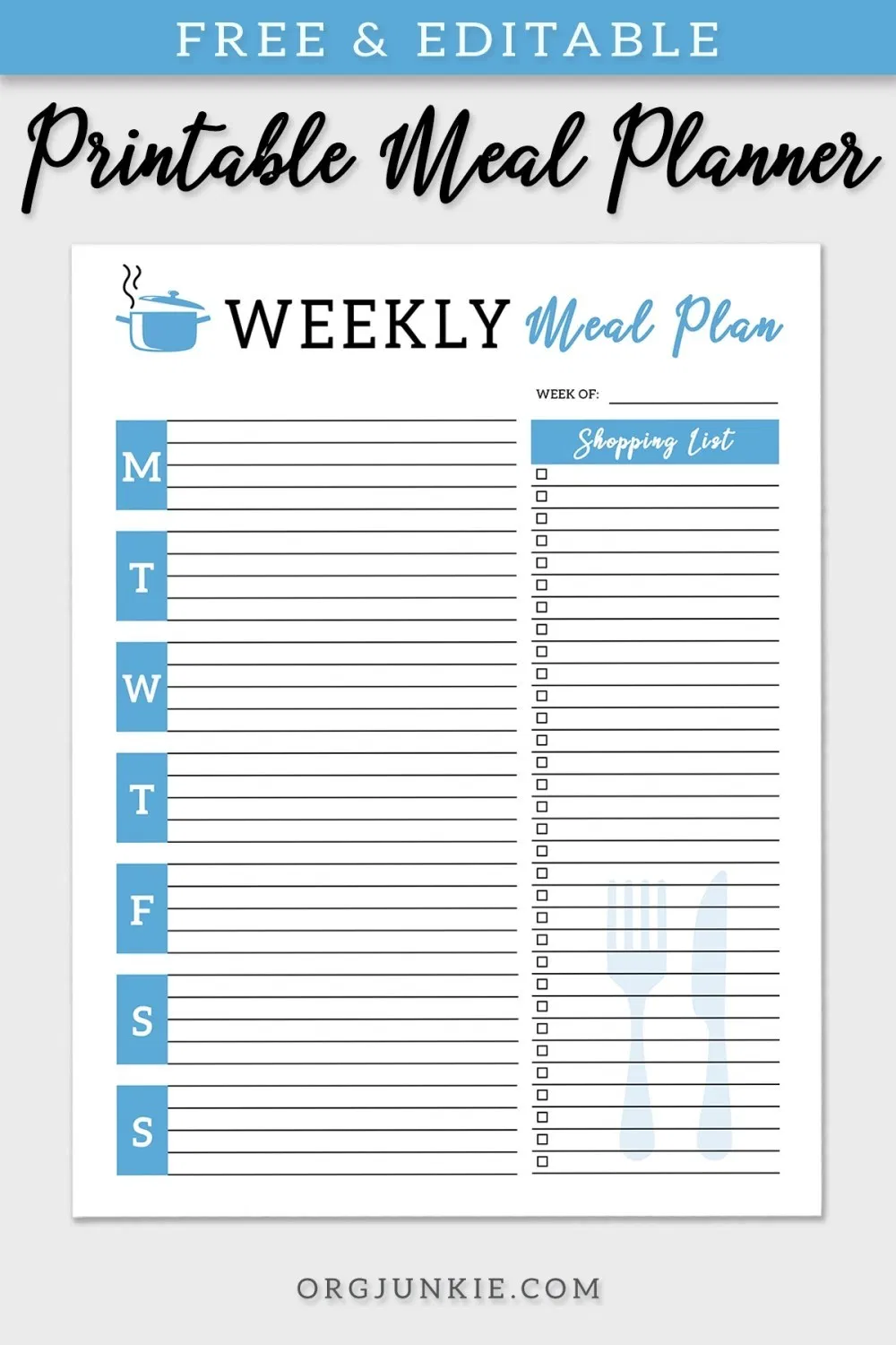 FREE Editable Weekly Menu Planners Shopping List 