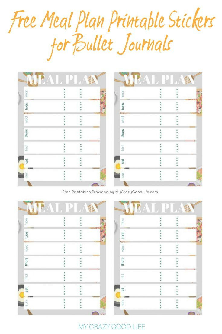 Free Meal Plan Printable Bullet Journal Stickers Meal