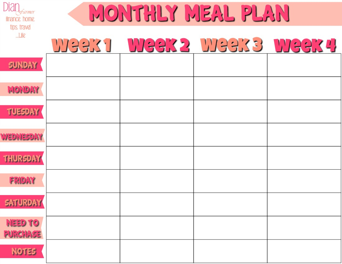 FREE Monthly Meal Planner