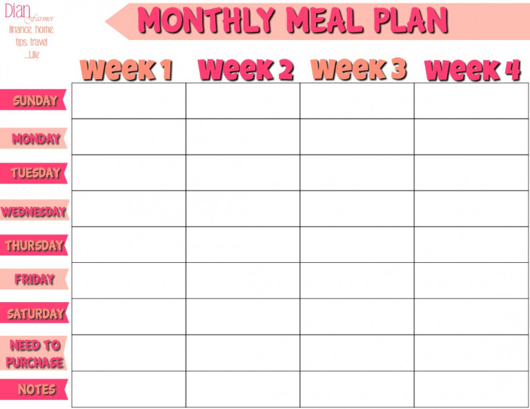 FREE Monthly Meal Planner