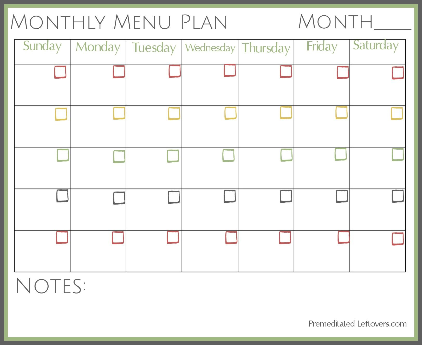 Free Printable Monthly Menu Plan Meal Planner Template 