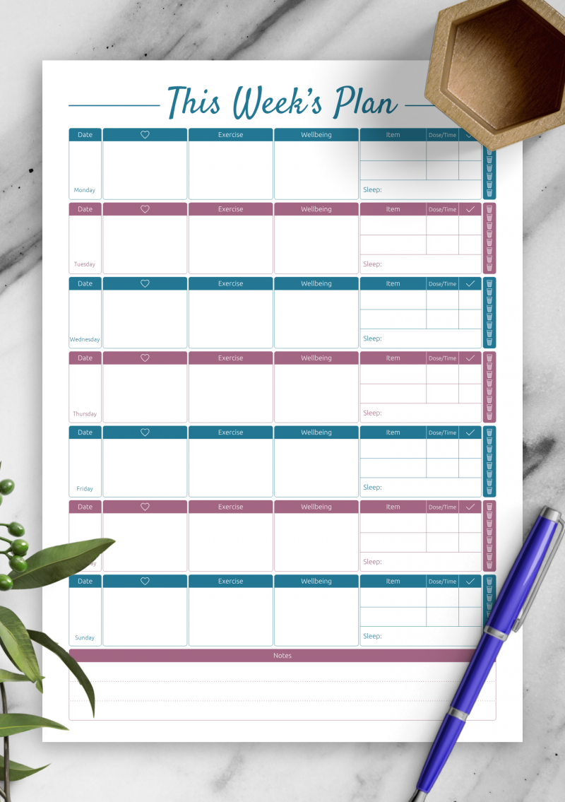 Free Printable Weekly Fitness And Meal Template PDF Download