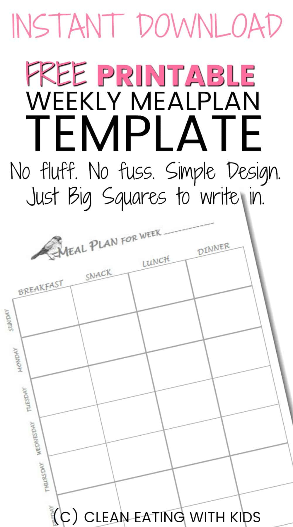 Free Printable Weekly Meal Plan Template Clean Eating 