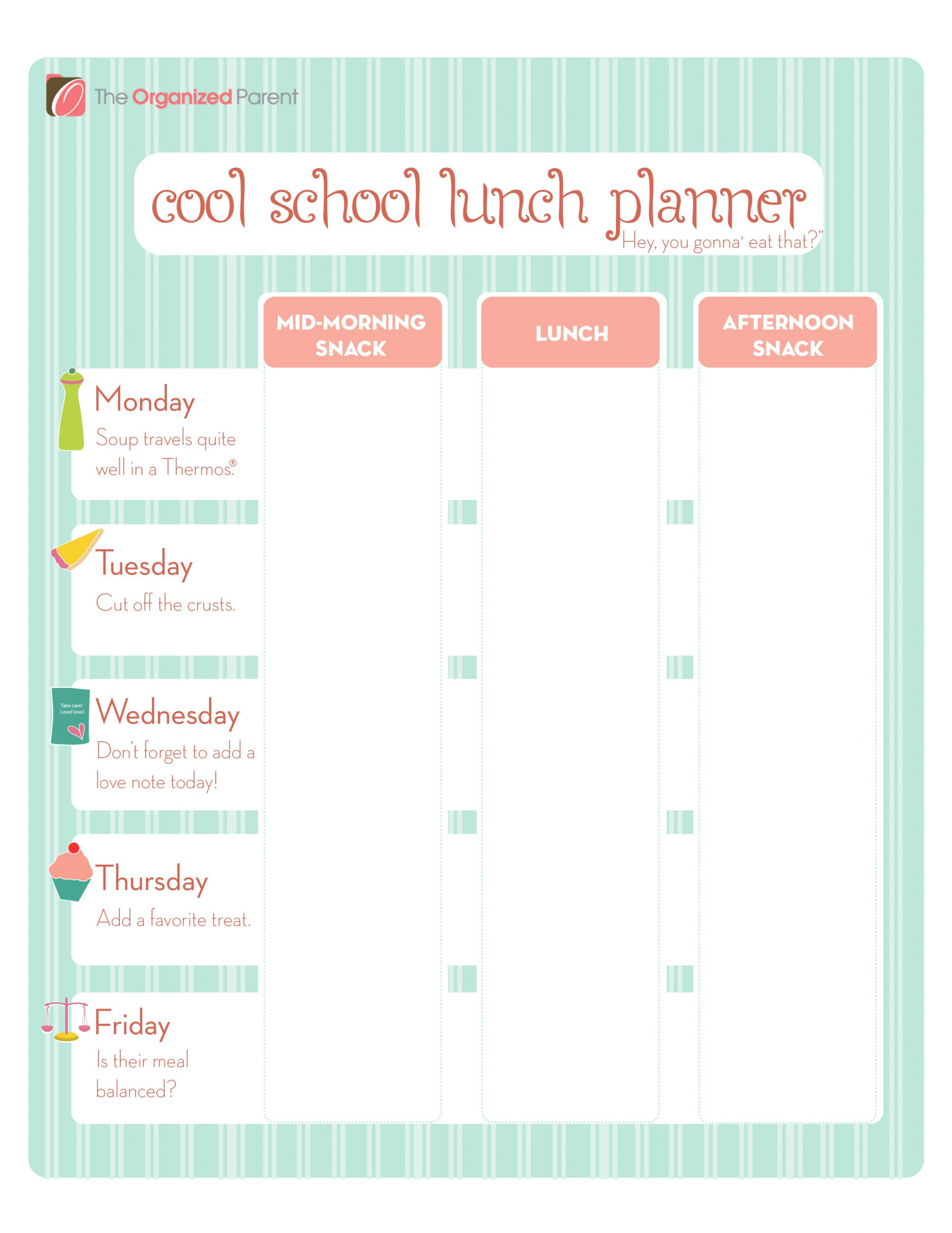 Free Printables The Organized Parent Lunch Planner